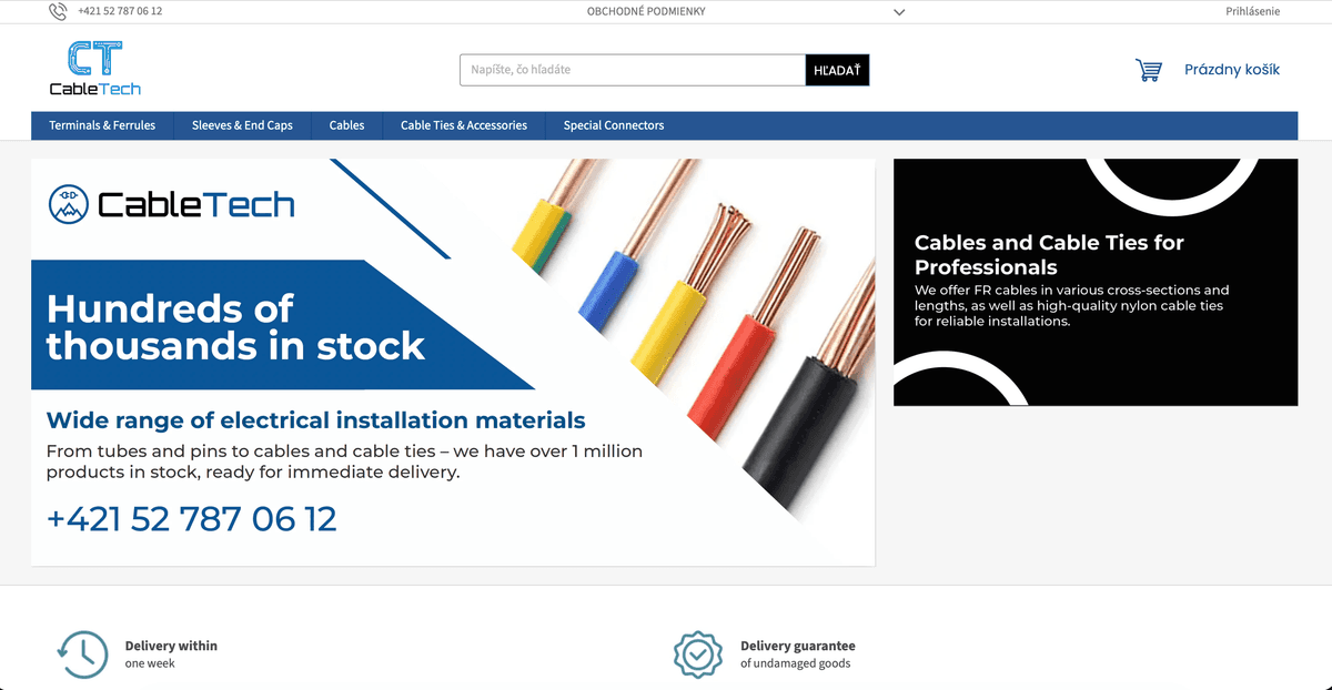 E-shop pre firmu CableTech, s.r.o. (AŽDW Poprad)